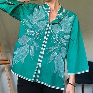 Vintage Teal Embroidered Tunic Top